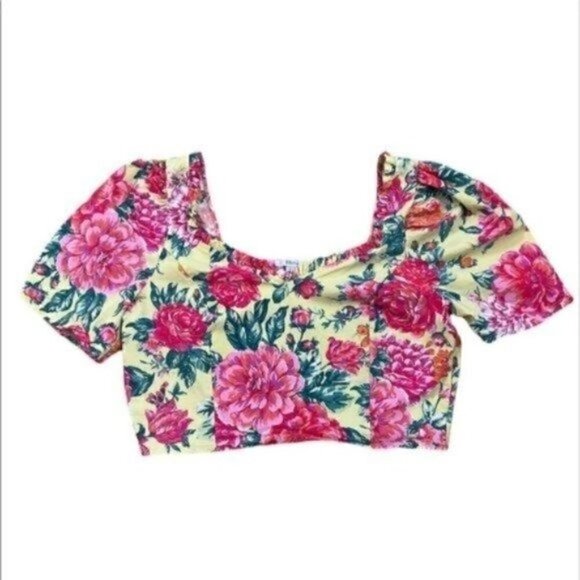 BLASHE Vibrant Floral Crop Top Rayon Spandex Blend Size Large - Picture 5 of 9